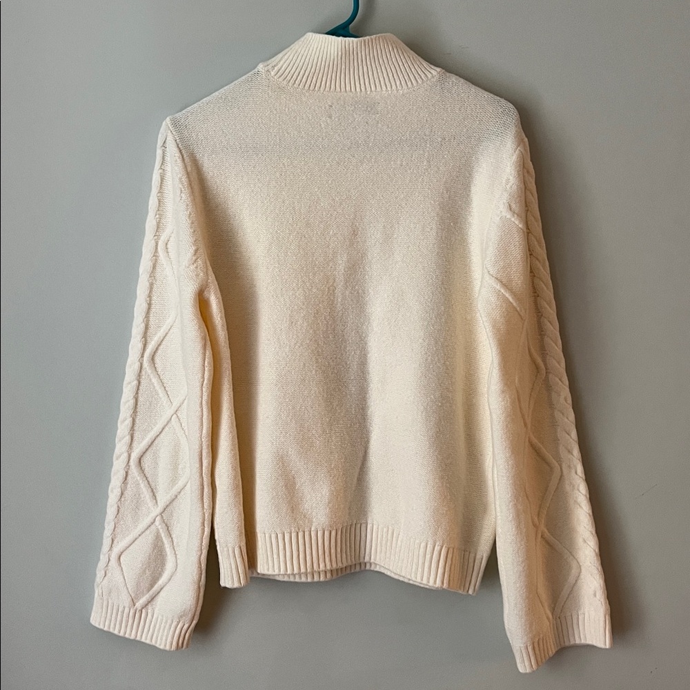 LOFT Cream Cable Knit Mock neck Sweater - Picture 3 of 5